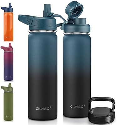 32 oz Insulated Water Bottle With Straw, Stainless Steel Sports Water Cup Flask with 3 Lids (Straw, Spout and Handle Lid