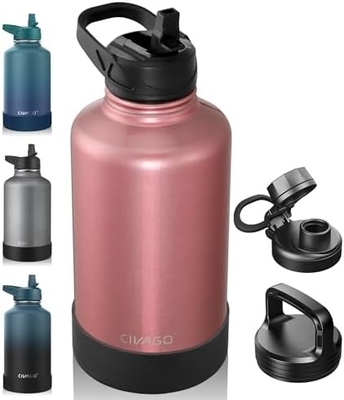 32 oz Insulated Water Bottle With Straw, Stainless Steel Sports Water Cup Flask with 3 Lids (Straw, Spout and Handle Lid