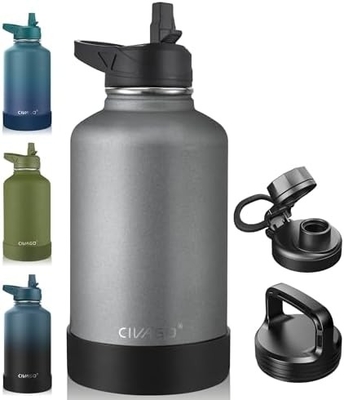 32 oz Insulated Water Bottle With Straw, Stainless Steel Sports Water Cup Flask with 3 Lids (Straw, Spout and Handle Lid