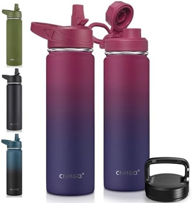 32 oz Insulated Water Bottle With Straw, Stainless Steel Sports Water Cup Flask with 3 Lids (Straw, Spout and Handle Lid