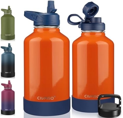 32 oz Insulated Water Bottle With Straw, Stainless Steel Sports Water Cup Flask with 3 Lids (Straw, Spout and Handle Lid