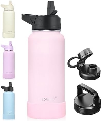 32 oz Insulated Water Bottle With Straw, Stainless Steel Sports Water Cup Flask with 3 Lids (Straw, Spout and Handle Lid