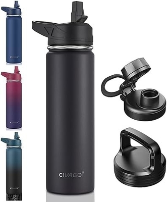 32 oz Insulated Water Bottle With Straw, Stainless Steel Sports Water Cup Flask with 3 Lids (Straw, Spout and Handle Lid