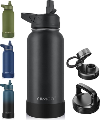 32 oz Insulated Water Bottle With Straw, Stainless Steel Sports Water Cup Flask with 3 Lids (Straw, Spout and Handle Lid