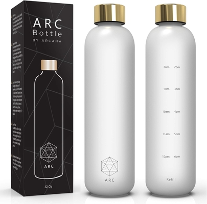 ARCANA Arc Water Bottle With Time Marker - Motivational Water Bottles With Times To Drink - BPA Free Frosted Plastic