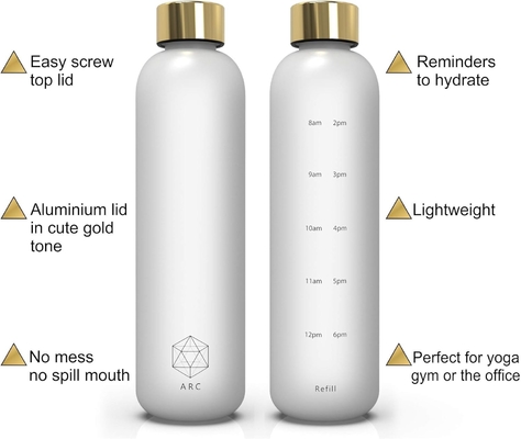 ARCANA Arc Water Bottle With Time Marker - Motivational Water Bottles With Times To Drink - BPA Free Frosted Plastic