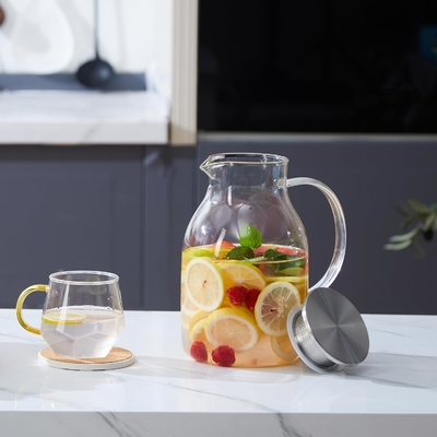Karafu Glass Pitcher with Lid, 68Oz Heat Resistant Water Jug for Hot/Cold Water, Ice tea and Juice Beverage Clear