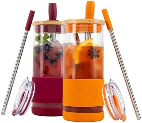 Glass Cups With Lids and Straws -20 Fl Oz- Perfect Size Iced Coffee Cup - Smoothie Cup With Bamboo