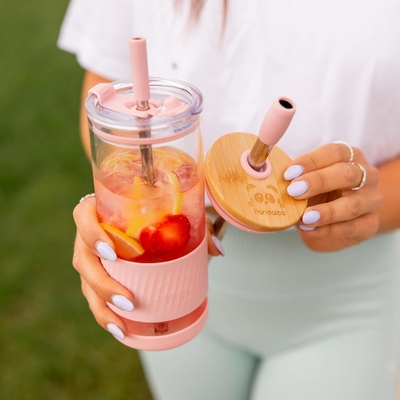 Glass Cups With Lids and Straws -20 Fl Oz- Perfect Size Iced Coffee Cup - Smoothie Cup With Bamboo