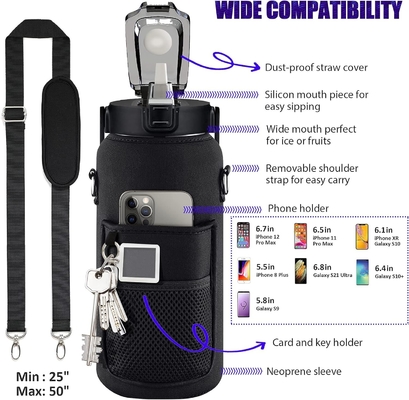 Half Gallon Water Bottle With Sleeve 64oz (2L) Inspirational Water Bottle With Straw and Time Stamp,