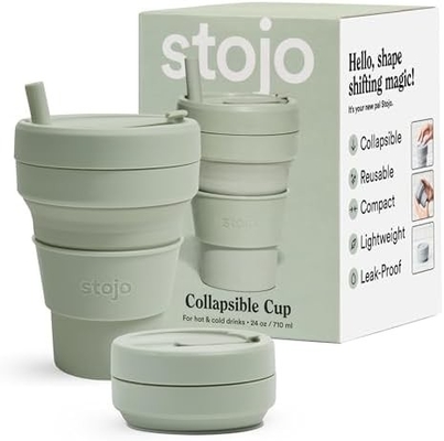 Collapsible Travel Cup - Sage Green, 12oz / 355ml - Leak-Proof Reusable To-Go Pocket Size Silicone Bottle