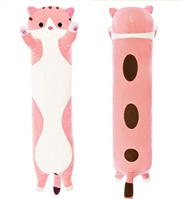 WUYU Lovely Plush Cat Doll Cute Cartoon Soft Stuffed Kitten Pillow Long Throw Sleeping Pillow Doll Toy Gift for Kids