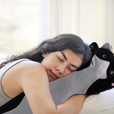 WUYU Lovely Plush Cat Doll Cute Cartoon Soft Stuffed Kitten Pillow Long Throw Sleeping Pillow Doll Toy Gift for Kids