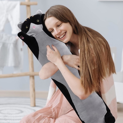 WUYU Lovely Plush Cat Doll Cute Cartoon Soft Stuffed Kitten Pillow Long Throw Sleeping Pillow Doll Toy Gift for Kids