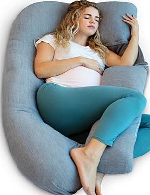 Pharmedoc Pregnancy Pillows, U-Shape Full Body Pillow – Removable Cooling Cover -Dark Grey – Pregnancy Pillows