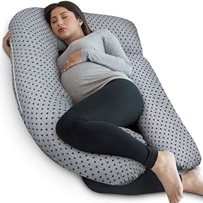 Pharmedoc Pregnancy Pillows, U-Shape Full Body Pillow – Removable Cooling Cover -Dark Grey – Pregnancy Pillows