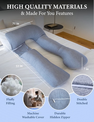 Pharmedoc Pregnancy Pillows, U-Shape Full Body Pillow – Removable Cooling Cover -Dark Grey – Pregnancy Pillows