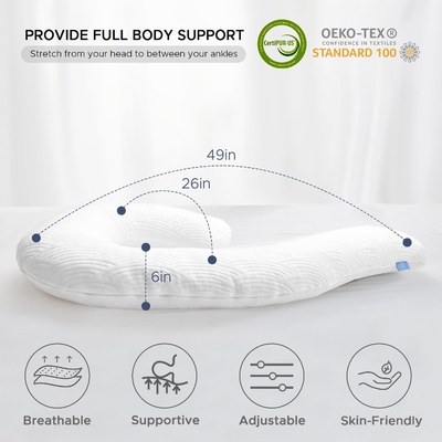 Body Pillow for Adults - Soft Long Bed Pillows Insert for Sleeping - Shredded Memory Foam &amp; Removable Washable Cover
