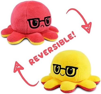 TeeTurtle - The Original Reversible Octopus Plushie - Love + Hate - Cute Sensory Fidget Stuffed Animals That Show Your