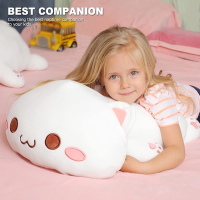 Onsoyours Cute Kitten Plush Toy 25.5" Stuffed Animal Pet Kitty Soft Anime Cat Large Plush Pillow for Kids (White A, 25.5