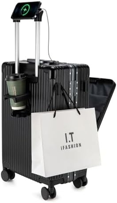 20in Aluminium Frame Hardside Spinner Wheel Luggage, Built-In TSA lock Carry on Suitcase, with Cup Holder &amp; USB Port