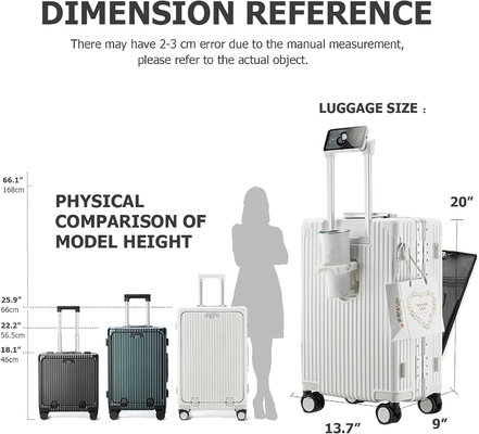 20in Aluminium Frame Hardside Spinner Wheel Luggage, Built-In TSA lock Carry on Suitcase, with Cup Holder &amp; USB Port