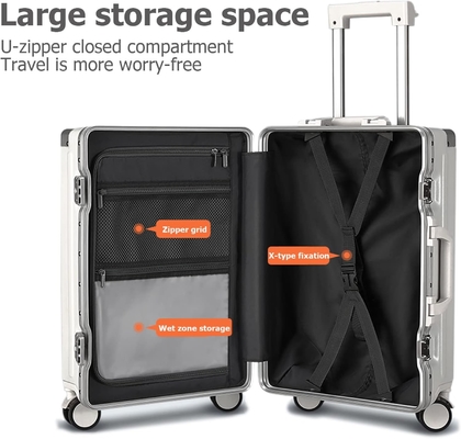 20in Aluminium Frame Hardside Spinner Wheel Luggage, Built-In TSA lock Carry on Suitcase, with Cup Holder &amp; USB Port