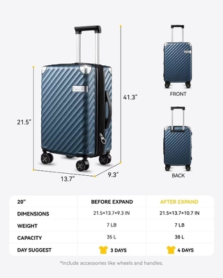 Carry On Luggage 22x14x9 Airline Approved - 35L Polycarbonate Expandable Hard Shell Suitcase with Spinner Wheels