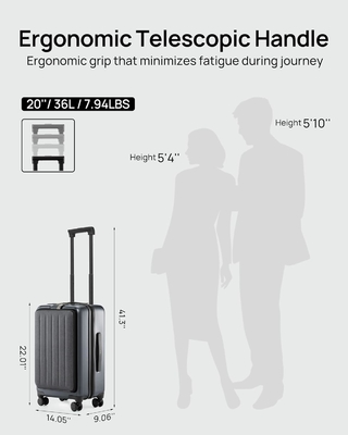 Luggage 22 X 14 X 9 Airline Approved, 20 Inch Luggage with Front Laptop Compartment, Double Spinner Wheels, Hardsided PC