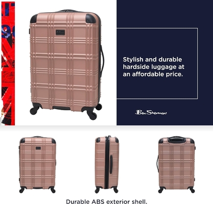 Lightweight Hardside 4-Wheel Spinner Travel Luggage, Rose Gold, 24-Inch Checked
