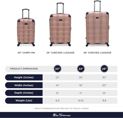 Lightweight Hardside 4-Wheel Spinner Travel Luggage, Rose Gold, 24-Inch Checked