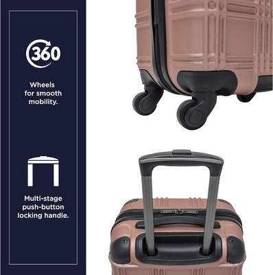 Lightweight Hardside 4-Wheel Spinner Travel Luggage, Rose Gold, 24-Inch Checked