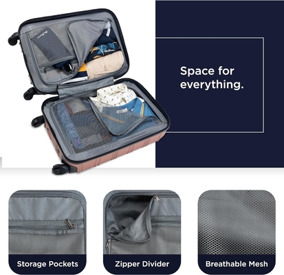 Lightweight Hardside 4-Wheel Spinner Travel Luggage, Rose Gold, 24-Inch Checked