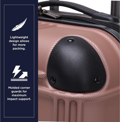 Lightweight Hardside 4-Wheel Spinner Travel Luggage, Rose Gold, 24-Inch Checked