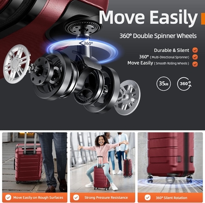 Luggage Sets Expandable PC+ABS Durable Suitcase Double Wheels TSA Lock 3pcs Red Wine