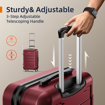 Luggage Sets Expandable PC+ABS Durable Suitcase Double Wheels TSA Lock 3pcs Red Wine