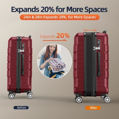 Luggage Sets Expandable PC+ABS Durable Suitcase Double Wheels TSA Lock 3pcs Red Wine