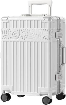 Zipperless Luggage with 4 Wheels 20inch Hard Shell Suitcase with PC+ABS TSA Lock 4 Metal Corner White