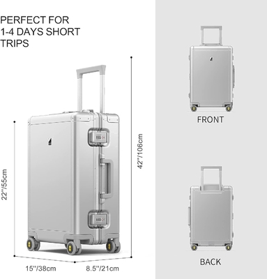 20" Aluminum Luggage Hardside Suitcase, Zipperless Luggage with TSA Lock and Spinner Wheels - Silver
