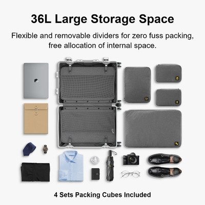 20" Aluminum Luggage Hardside Suitcase, Zipperless Luggage with TSA Lock and Spinner Wheels - Silver
