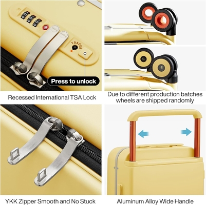 Luggage Wide Handle Luxury Design Rolling Travel Suitcase PC Hardside with Aluminum Frame Hollow Spinner Wheels,