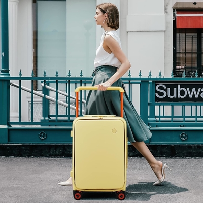 Luggage Wide Handle Luxury Design Rolling Travel Suitcase PC Hardside with Aluminum Frame Hollow Spinner Wheels,