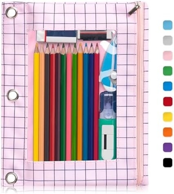 Binder Pencil Case with Smooth Zipper, Clear Window Pencil Case for Binder, Big Capacity 3 Ring Binder Pencil Bag