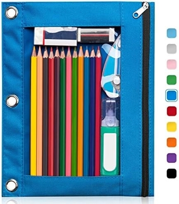 Binder Pencil Case with Smooth Zipper, Clear Window Pencil Case for Binder, Big Capacity 3 Ring Binder Pencil Bag