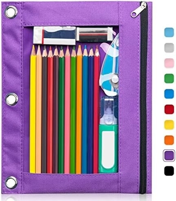 Binder Pencil Case with Smooth Zipper, Clear Window Pencil Case for Binder, Big Capacity 3 Ring Binder Pencil Bag