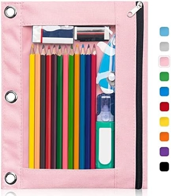 Binder Pencil Case with Smooth Zipper, Clear Window Pencil Case for Binder, Big Capacity 3 Ring Binder Pencil Bag