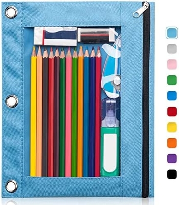 Binder Pencil Case with Smooth Zipper, Clear Window Pencil Case for Binder, Big Capacity 3 Ring Binder Pencil Bag