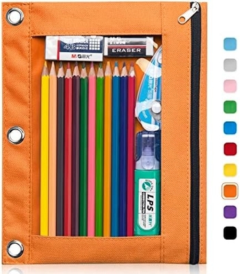 Binder Pencil Case with Smooth Zipper, Clear Window Pencil Case for Binder, Big Capacity 3 Ring Binder Pencil Bag