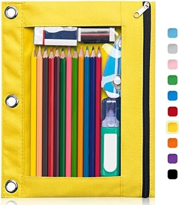 Binder Pencil Case with Smooth Zipper, Clear Window Pencil Case for Binder, Big Capacity 3 Ring Binder Pencil Bag