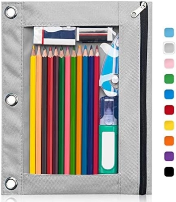 Binder Pencil Case with Smooth Zipper, Clear Window Pencil Case for Binder, Big Capacity 3 Ring Binder Pencil Bag